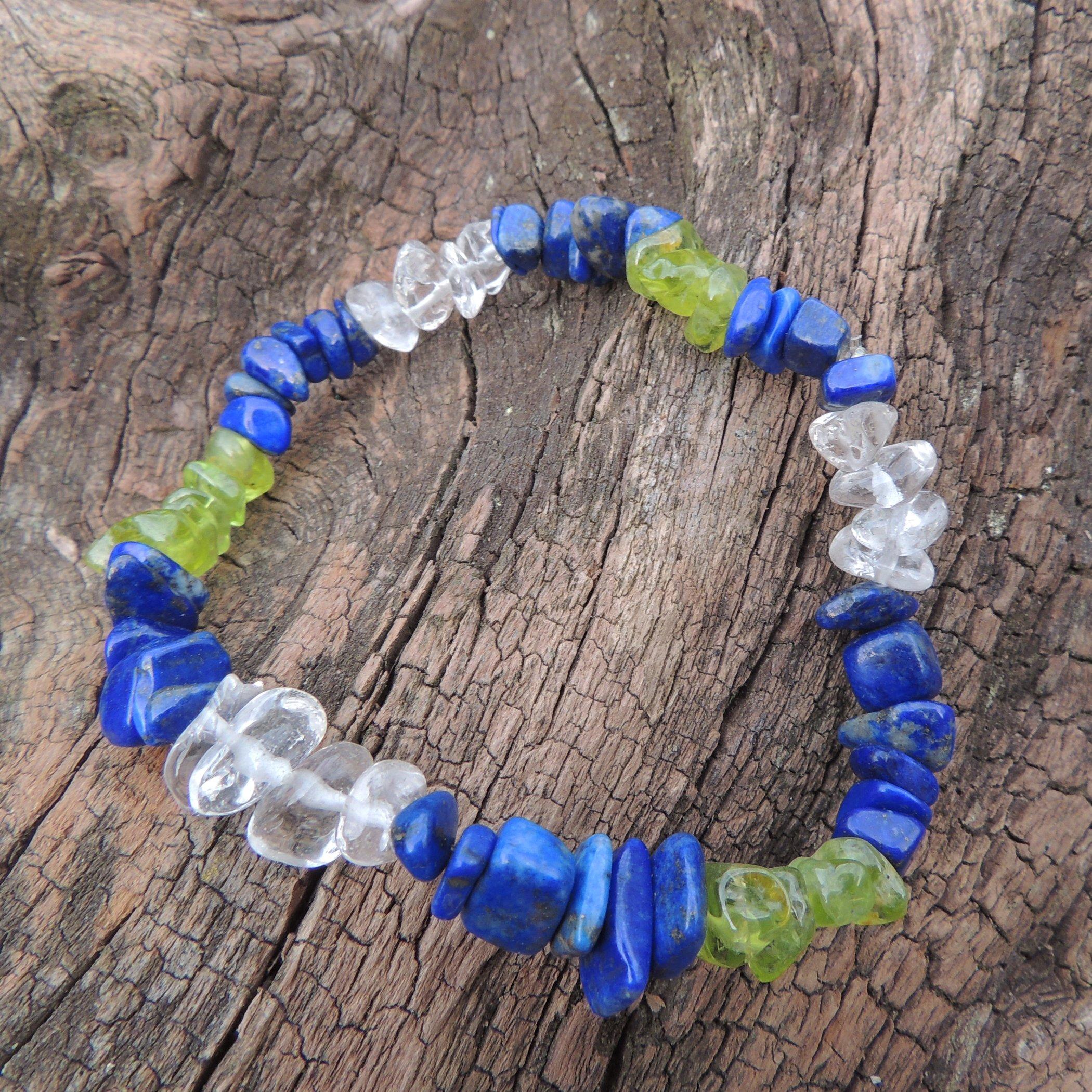 Náramok lapis lazuli, olivín, krištáľ