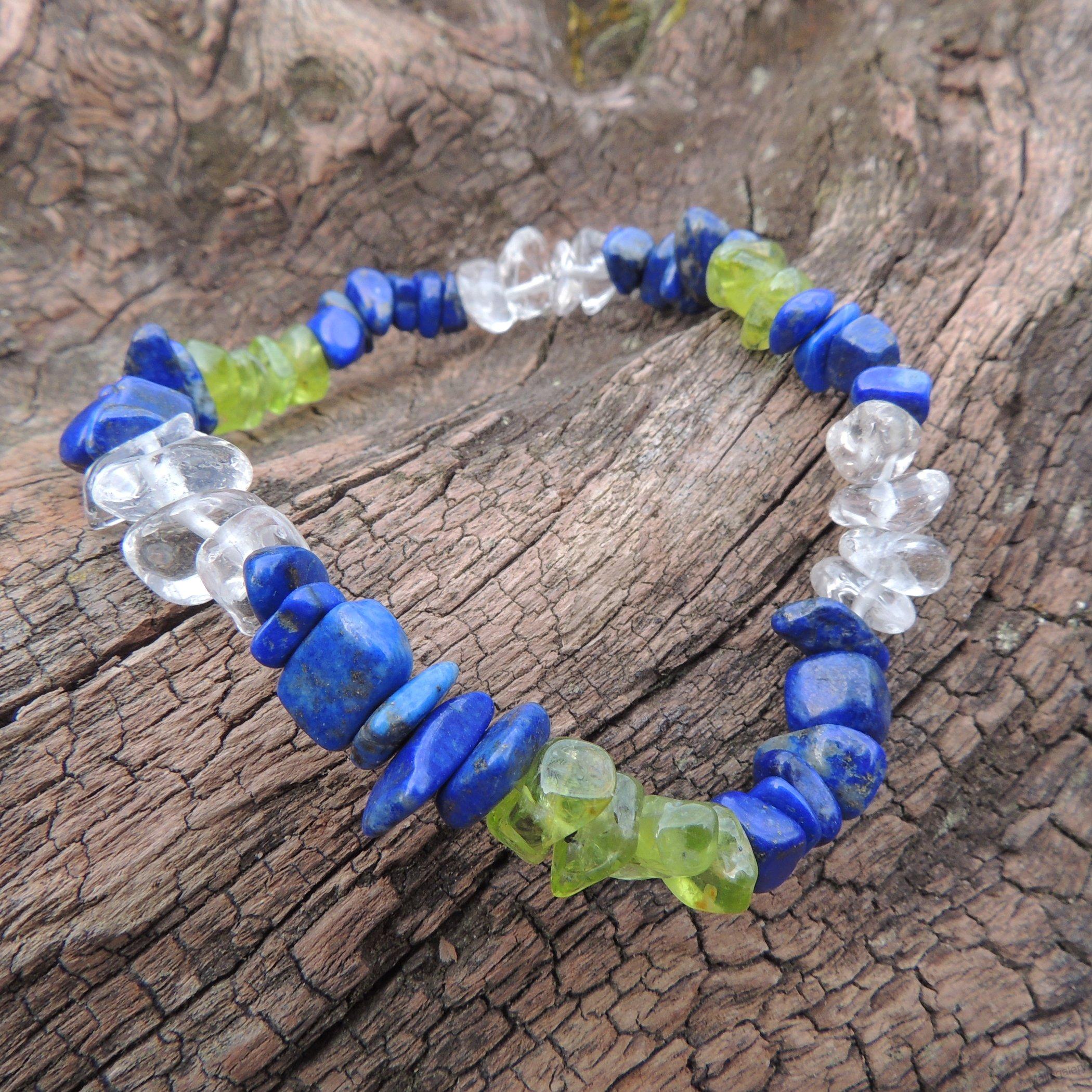 Náramok lapis lazuli, olivín, krištáľ