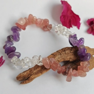 Náramok ametyst, krištáľ,strawberry quartz
