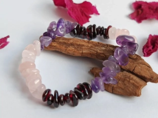 Náramok ametyst, granát,strawberry quartz